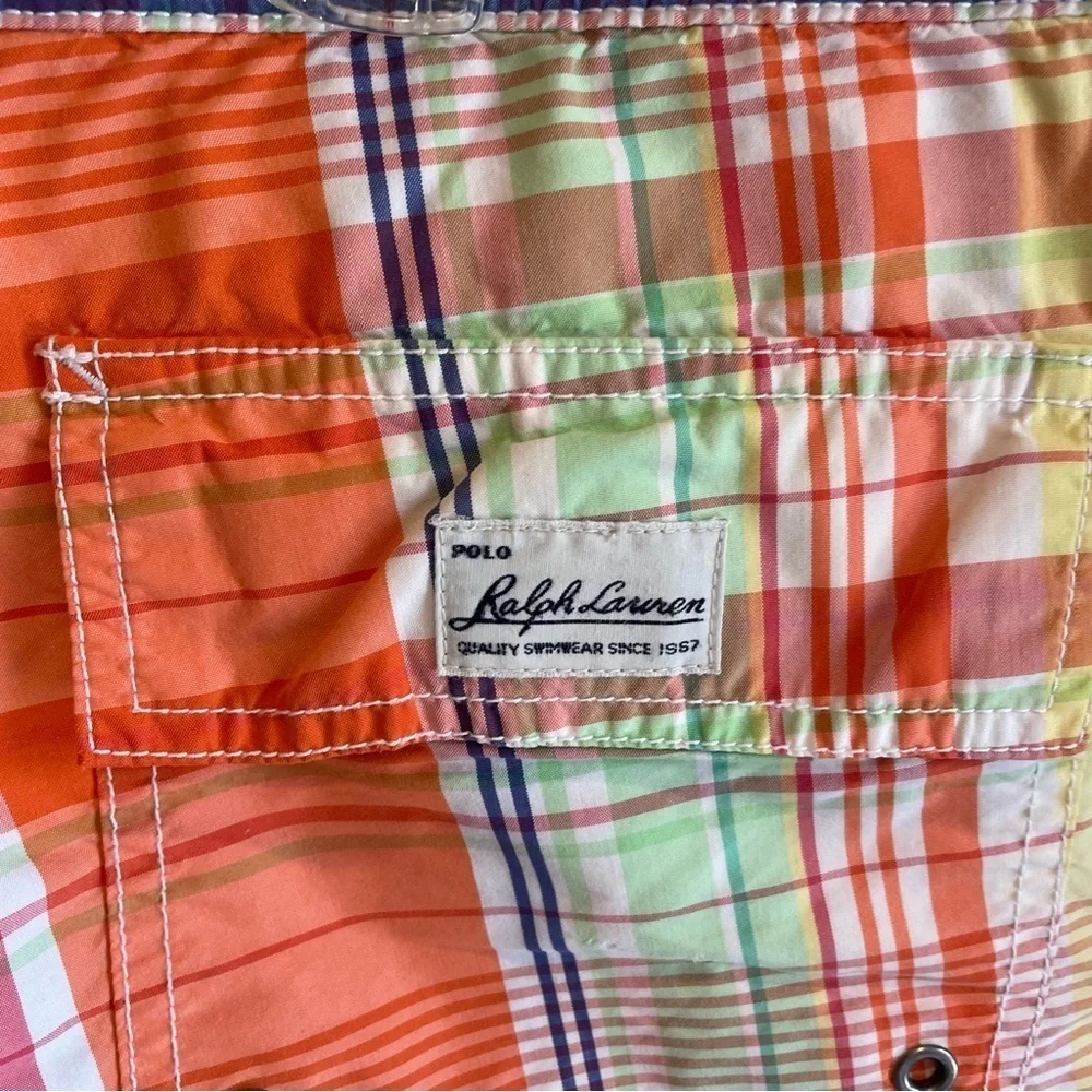 Vintage Polo Ralph Lauren Men's L Lined‎ Swim Shorts Pastel Plaid Preppy Resort